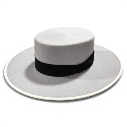 SOMBRERO CAÑERO DE LANA GRIS CON CINTA NEGRA