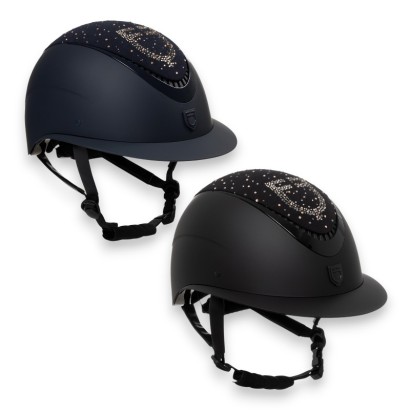 CASCO EQUESTRO CON LOGO BRILLANTE VISERA ANCHA